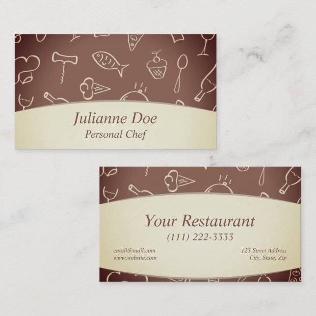 Carte de visite de chef personnel ou de restaurant (Devant / Derrière)