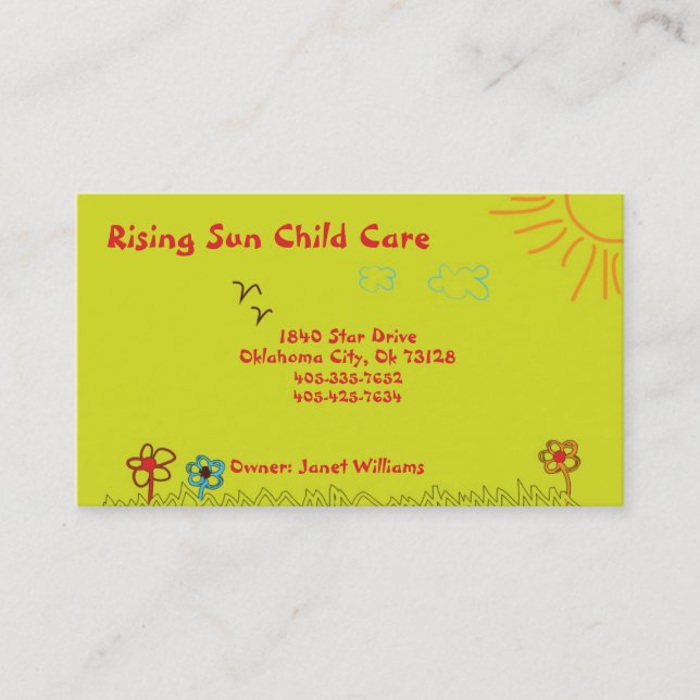 Carte de visite de Childcare de soleil (Devant)