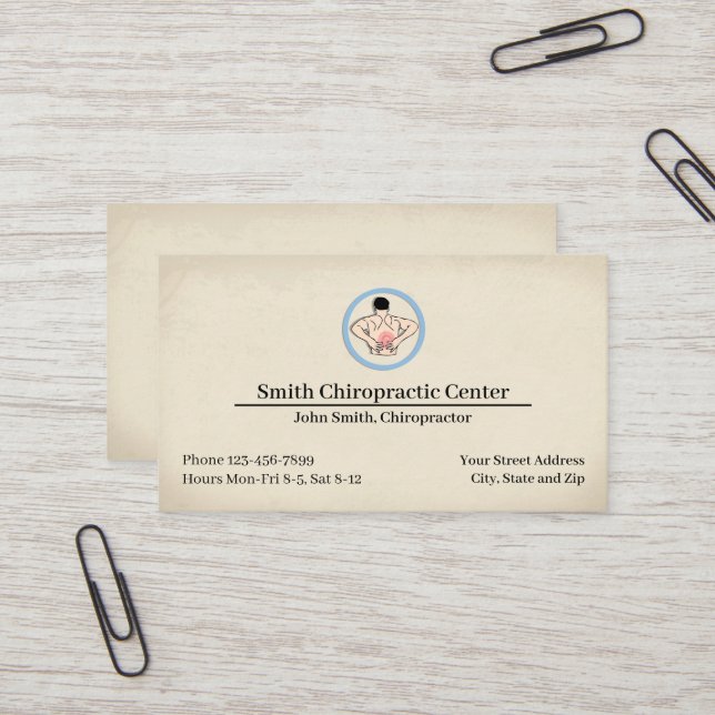Carte de visite de clinique chiropratique (Devant/Arrière en situation)