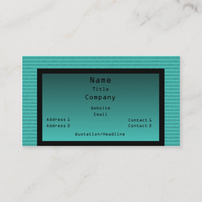 Carte de visite de code binaire, Turquoise (Devant)