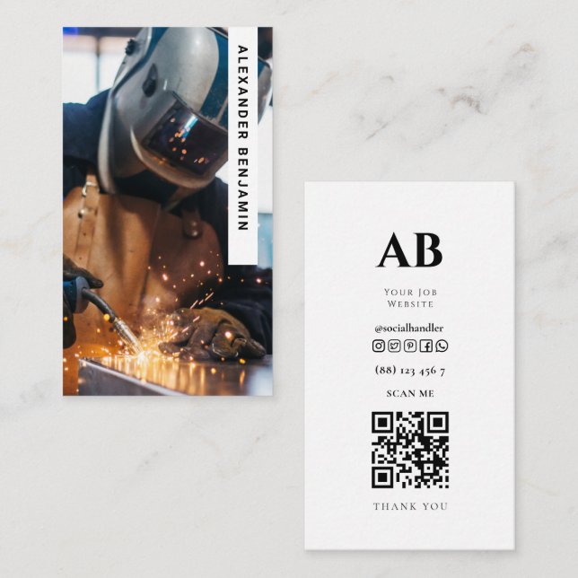 Carte de visite de code QR de la photo de soudure  (Devant / Derrière)