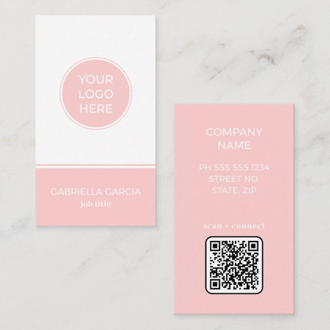 Carte de visite de code QR de logo simple rose pâl (Devant / Derrière)