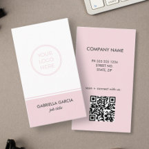 Carte de visite de code QR de logo simple rose pâl