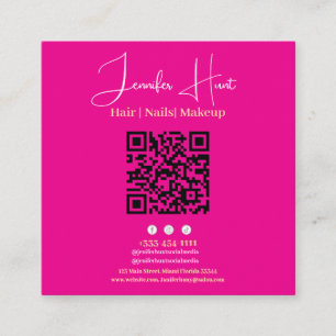 Carte de visite de code QR minimaliste rose mou
