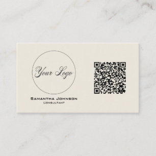 Carte de visite de code QR moderne noir et crème