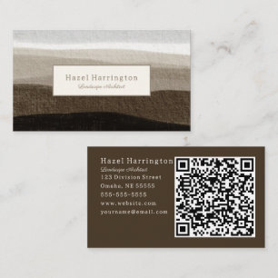 Carte de visite de code QR neutre Brown Abstrait