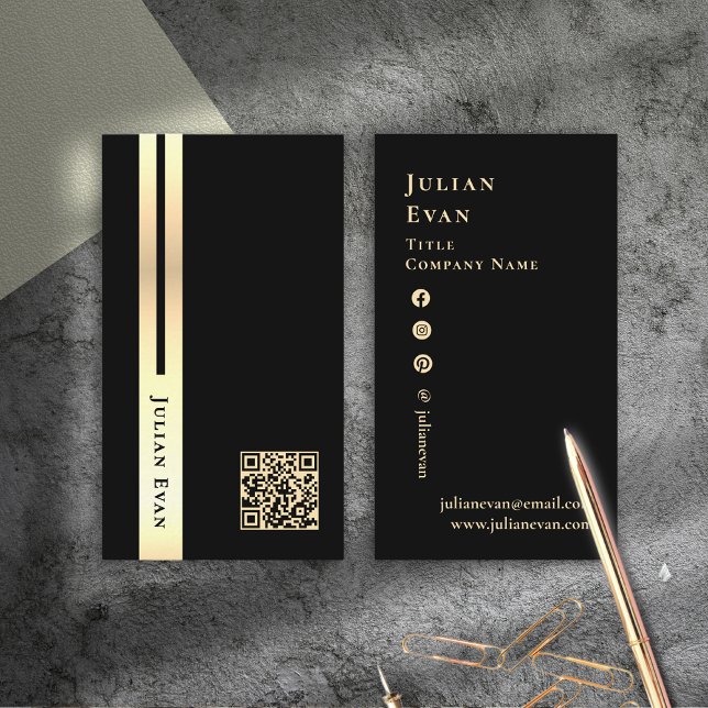 Carte de visite de code QR noir & or artistique (Artistic Black & Gold Scannable QR code Business Card)