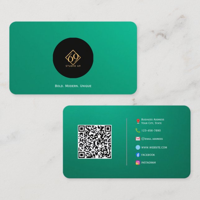 Carte de visite de code QR personnalisé moderne av (Devant / Derrière)