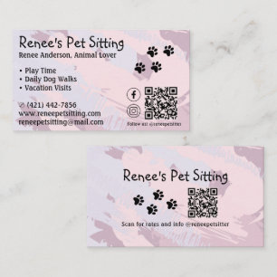 Carte de visite de code QR Pet Sitter Pink Paint