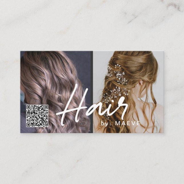 Carte de visite de code QR pour cheveux élégant (Devant)