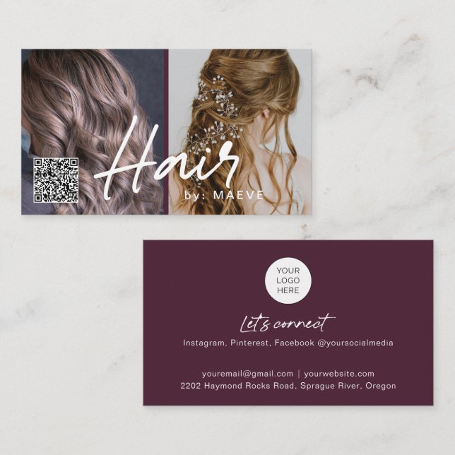 Carte de visite de code QR pour cheveux stylisé av (Devant / Derrière)