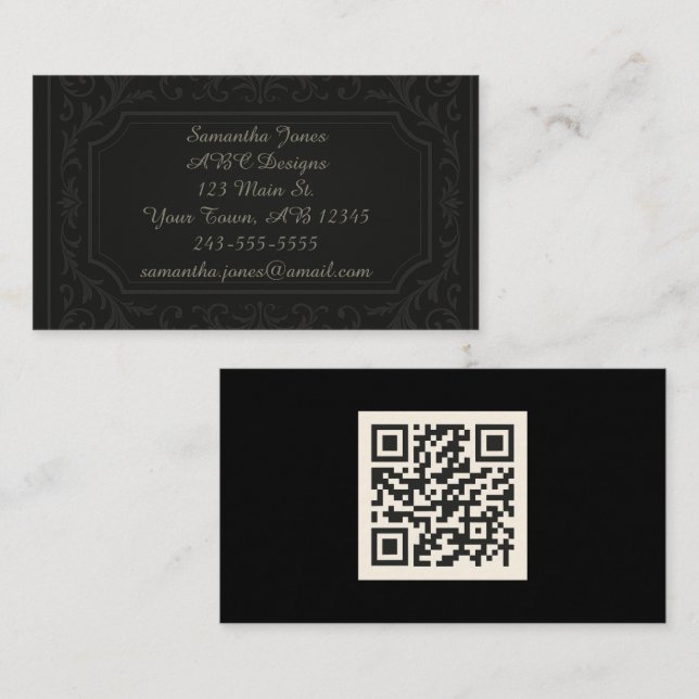 Carte de visite de code QR raffiné à pointe noire (Devant / Derrière)