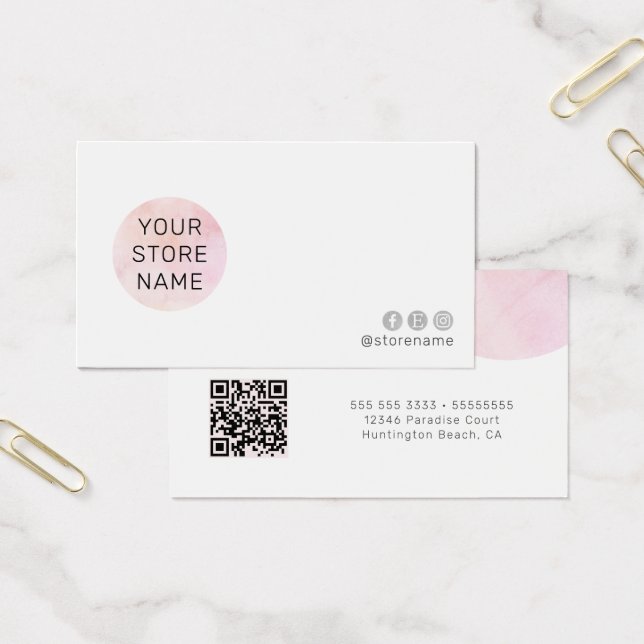 Carte de visite de code QR simple rose (Bureau)