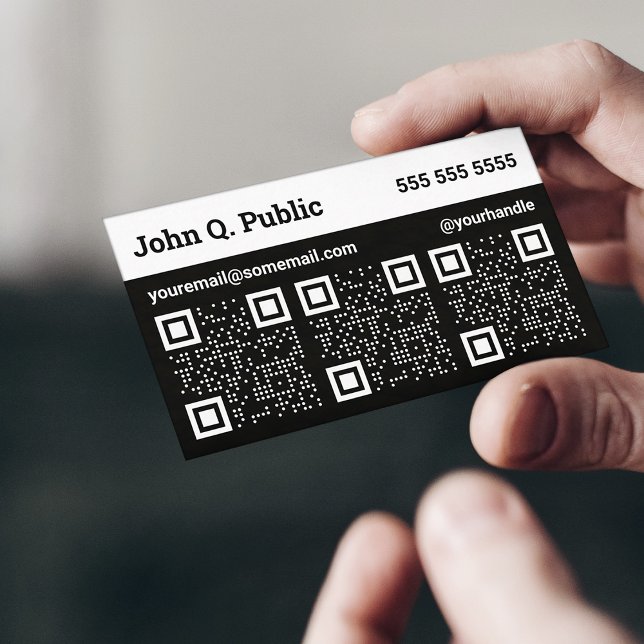 Carte de visite de code QR triple noir et blanc (Créateur téléchargé)