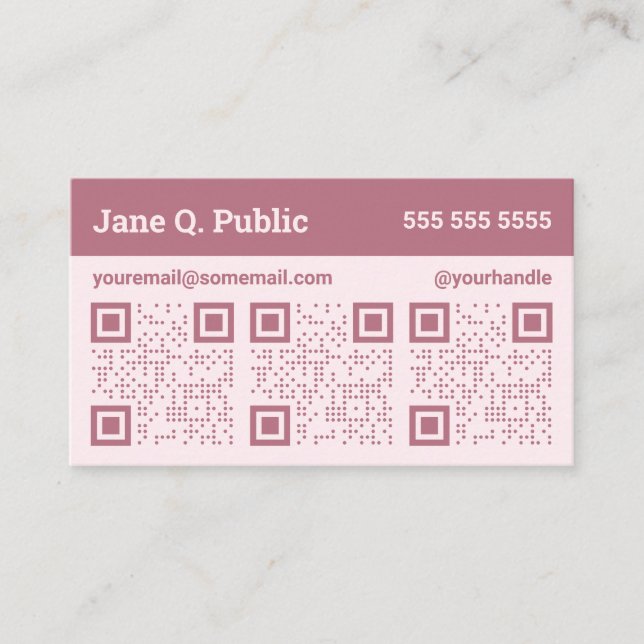 Carte de visite de code QR triple rose et mauve (Devant)