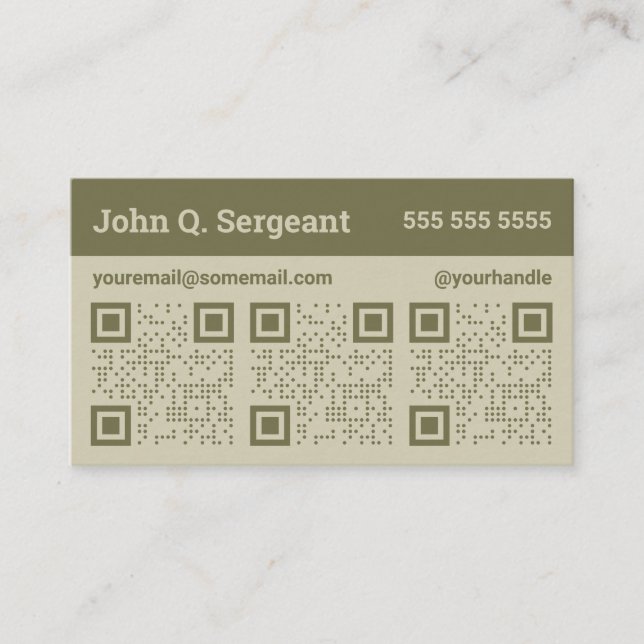 Carte de visite de code QR triple vert d'olive (Devant)