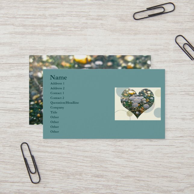 Carte de visite de coeur du jardin des champignons (Devant/Arrière en situation)