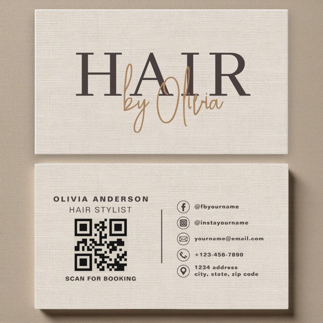 Carte de visite de coiffeur avec code QR Beige Neu (Créateur téléchargé)