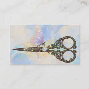 Carte de visite de coiffeur Ciseaux Papillon Bleu