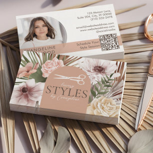 Carte de visite de coiffeur Floral Aquarelle Bohèm