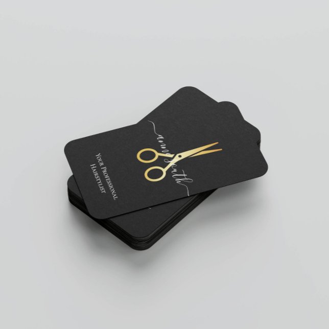 Carte de visite de coiffure pour ciseaux or QR Cod (Créateur téléchargé)