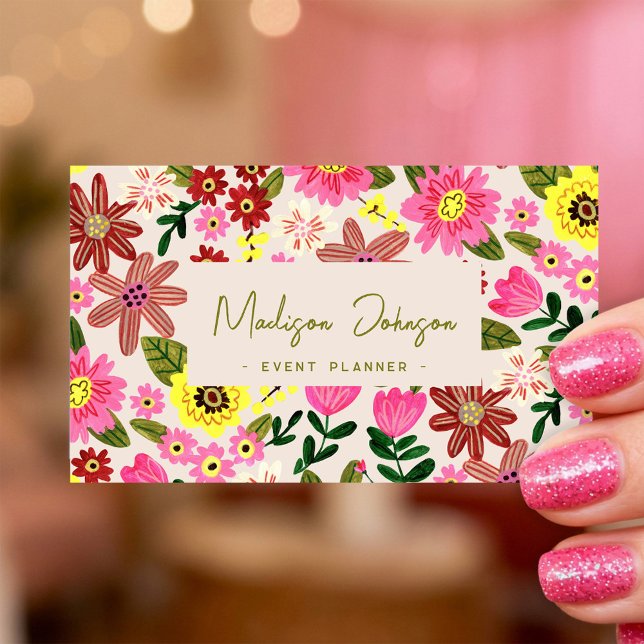 Carte de visite de conception d'entreprise de plan (Colorful Floral Event Planner Business Card Design)