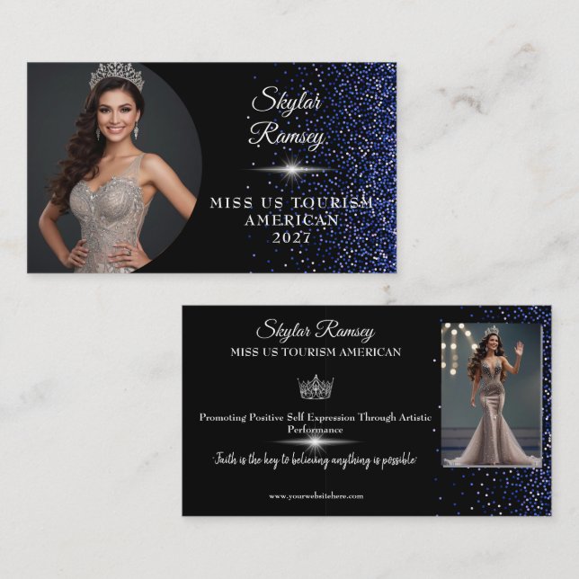 Carte de visite de concours Royal Blue Glitz (Devant / Derrière)