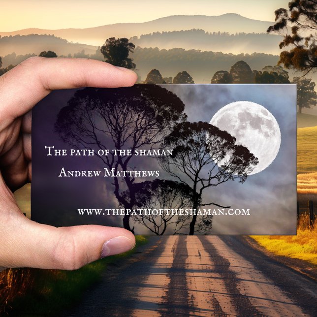 Carte de visite de conseiller spirituel chaman ave (Spiritual shaman business card featuring a moon shining through the trees - with photo or QR code)