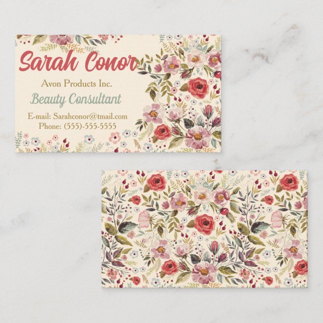 Carte de visite de conseillère en beauté florale (Devant / Derrière)