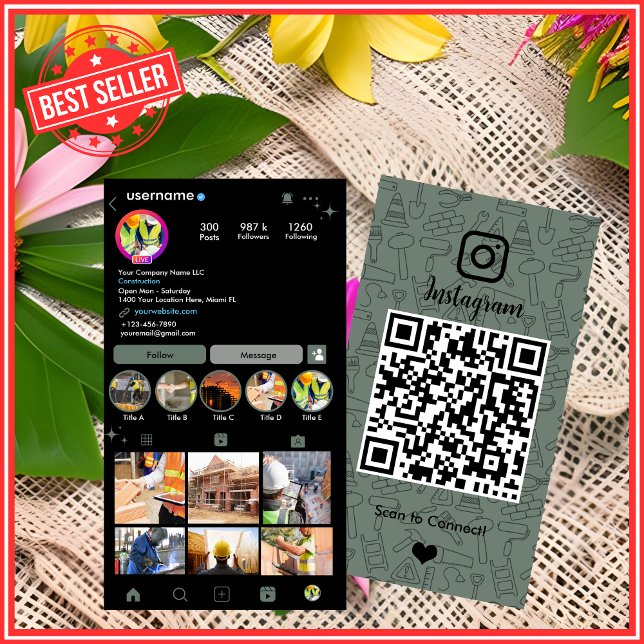 Carte de visite de construction de bâtiments Insta (Créateur téléchargé)