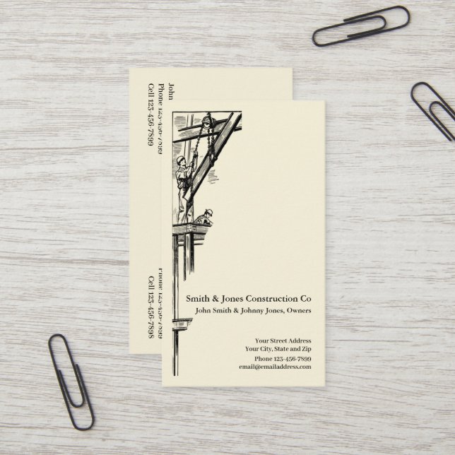 Carte de visite de construction de l'entrepreneur (Devant/Arrière en situation)