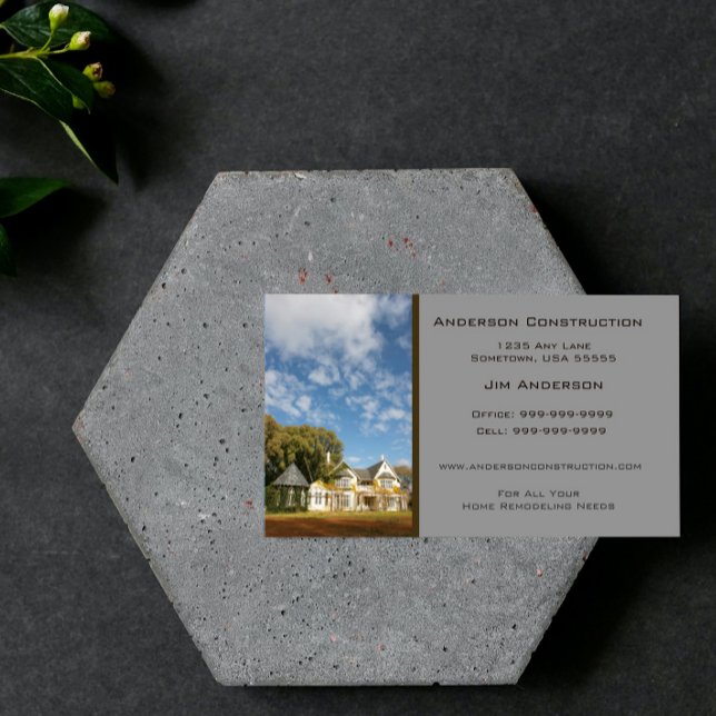Carte de visite de construction - Gris (Gray Home Construction Business Card)