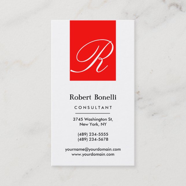 Carte de visite de consultant avec monogramme roug (Devant)