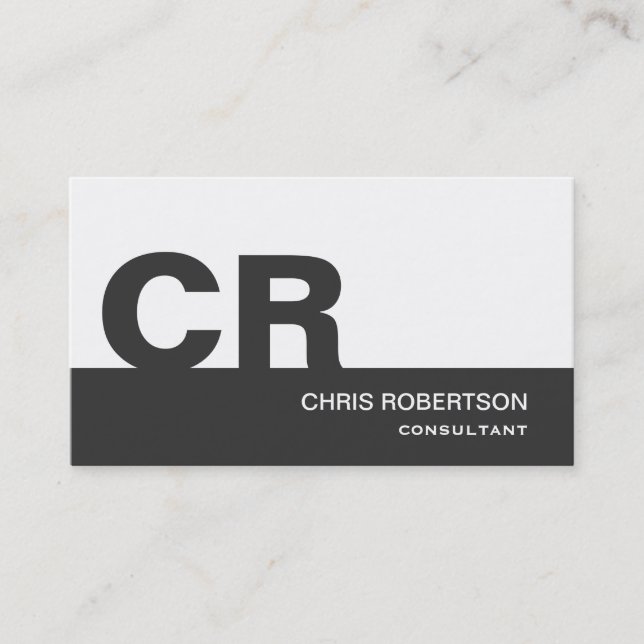 Carte de visite de consultant Monogram Grey White (Devant)