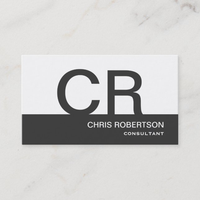 Carte de visite de consultant Monogram Grey White (Devant)