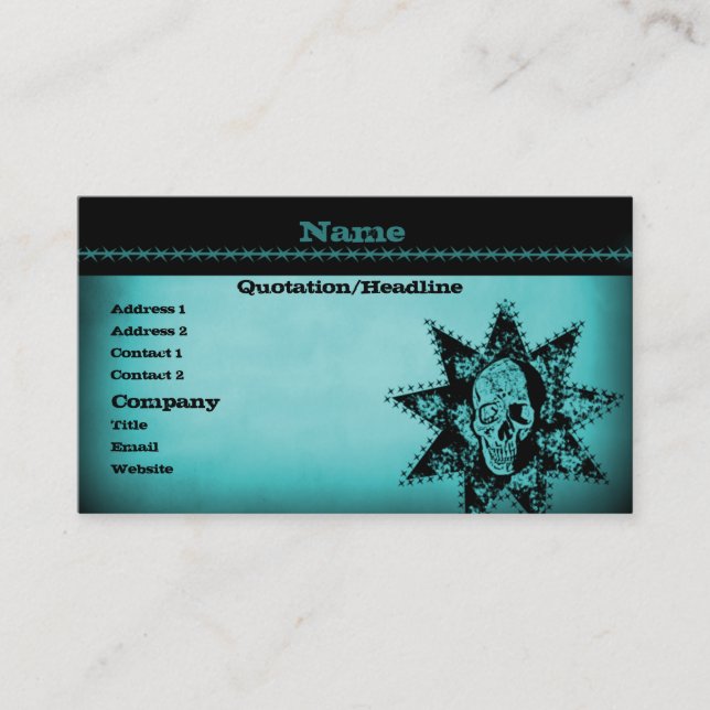 Carte de visite de crâne, Turquoise (Devant)