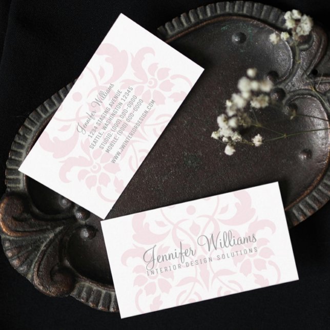 Carte de visite de Damas subtil rose pâle (Blush Pink Subtle Damask Business Cards)