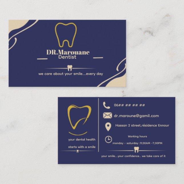 Carte de visite de dentiste de luxe (Devant / Derrière)