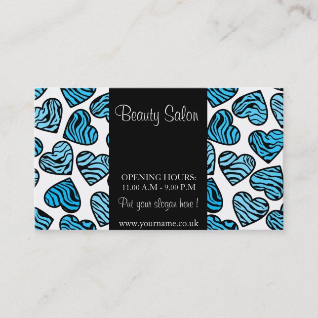 Carte de visite de design Blue Zebra Hearts (Devant)