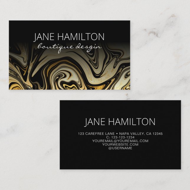 Carte de visite de design de Boutique Gold Swirl (Devant / Derrière)