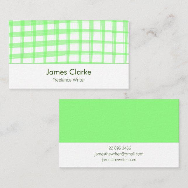 Carte de visite de design en treillis vert simple (Devant / Derrière)
