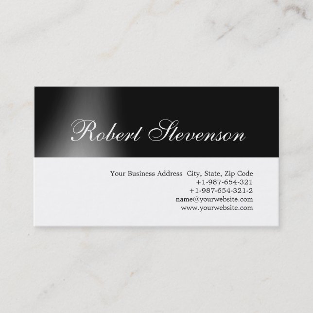 Carte de visite de design noir et blanc de script  (Devant)