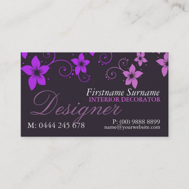 Carte de visite de designer floral rose violet (Devant)