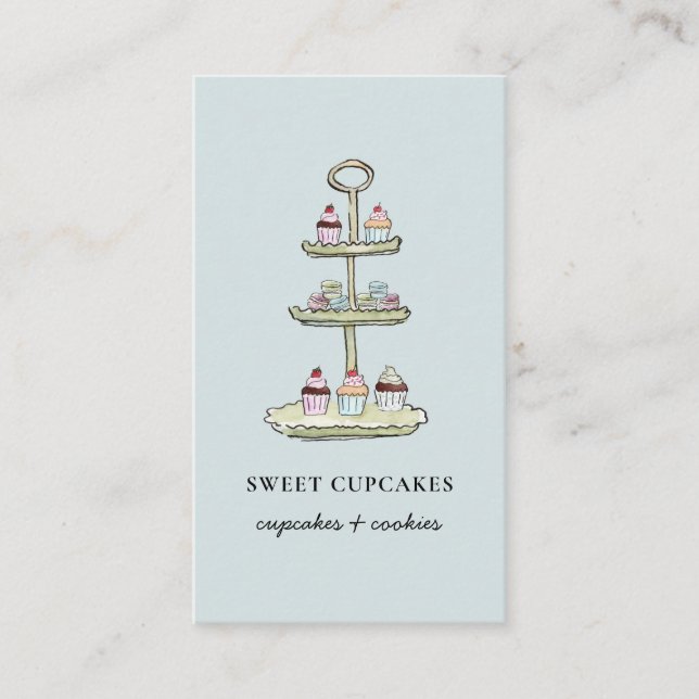 Carte de visite de desserts Cupcakes Bleus Mignons (Devant)