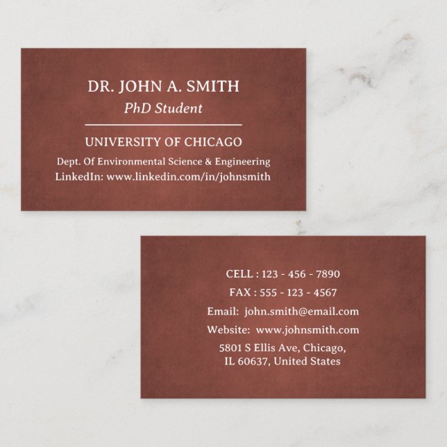 Carte de visite de doctorant en marron uni (Devant / Derrière)