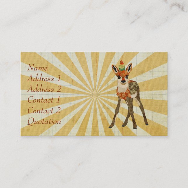 Carte de visite de faon et d'oiseau (Devant)