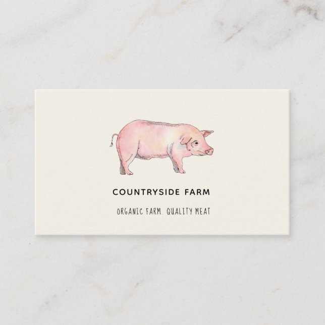 Carte de visite de ferme porcine à l'aquarelle (Devant)