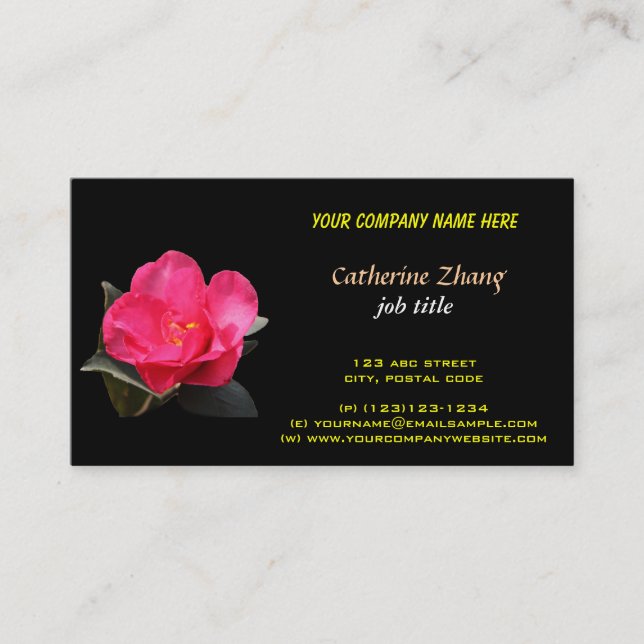 carte de visite de fleur de camélia rose (Devant)