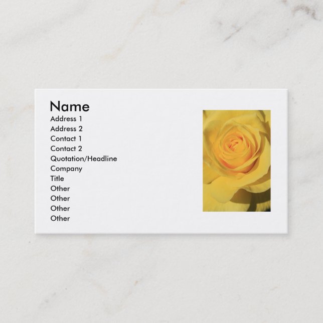 Carte de visite de fleur de rose jaune (Devant)