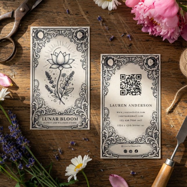 Carte de visite de fleuriste céleste vintage | Mys (Créateur téléchargé)